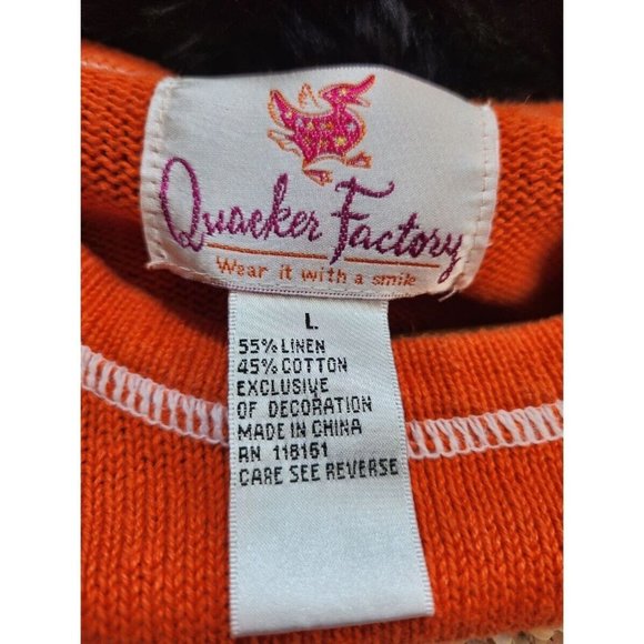 Quacker Factory Sequined Ghost Orange Linen Blend Sweater Large L - Picture 5 of 6